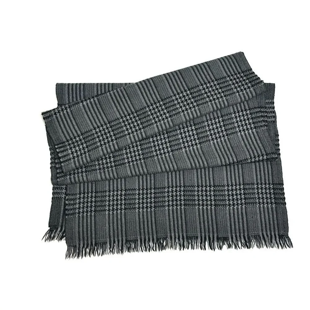 ETRO Milano Wool Oblong Scarf Gray Glen Plaid Men’s Women’s 18x72”